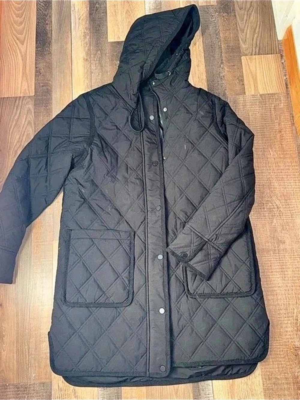 Modern Supply Co. Quilted Hooded Coat in Black Like New